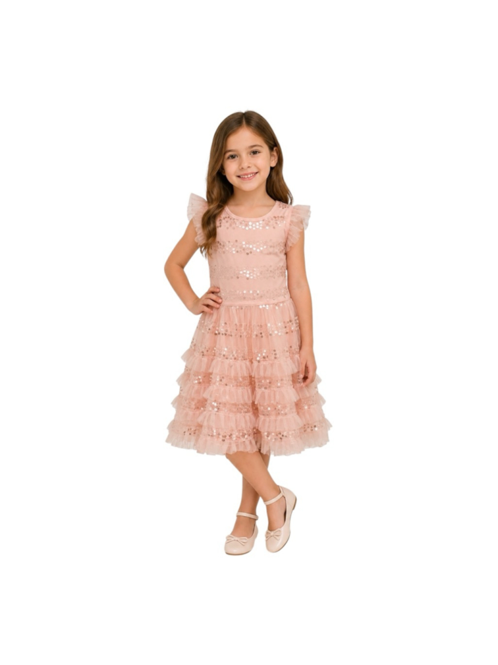Hannah Banana Pink Sequin Tulle Party Dress Girls Size 7